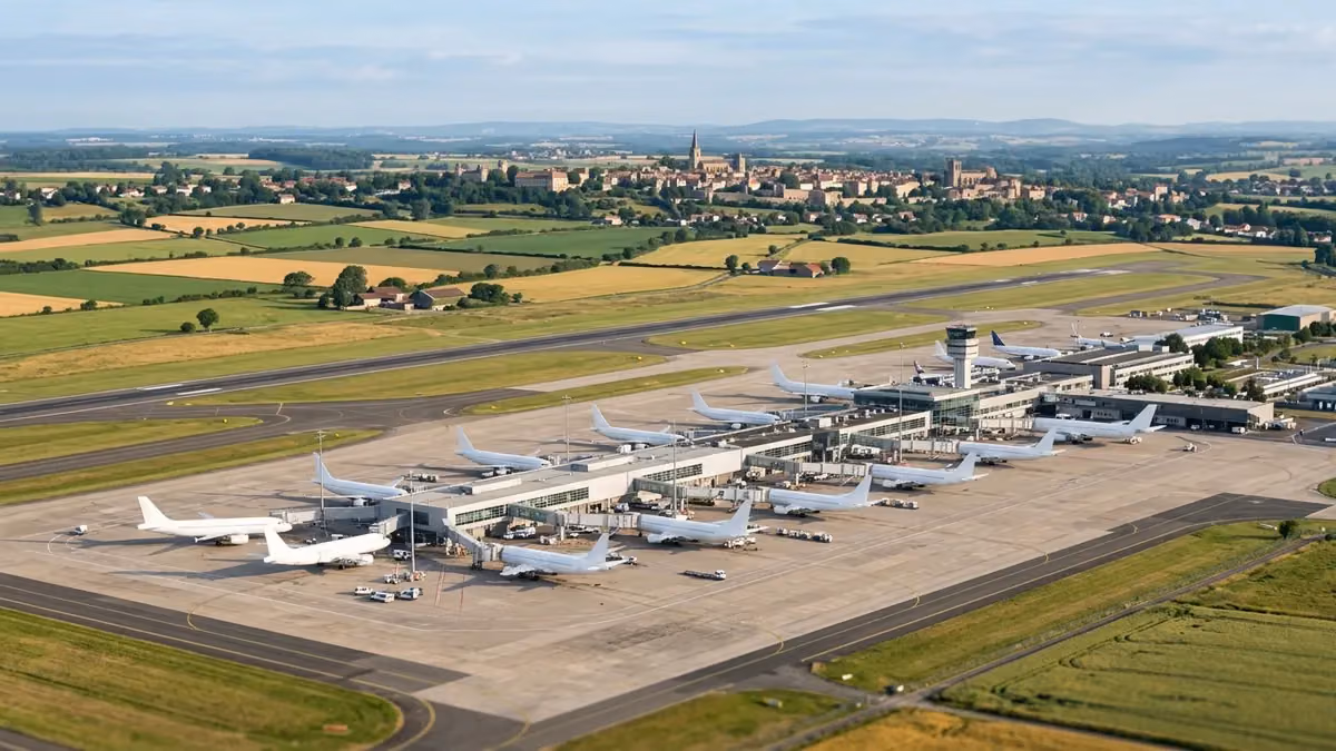 European airport among farmland in the morning