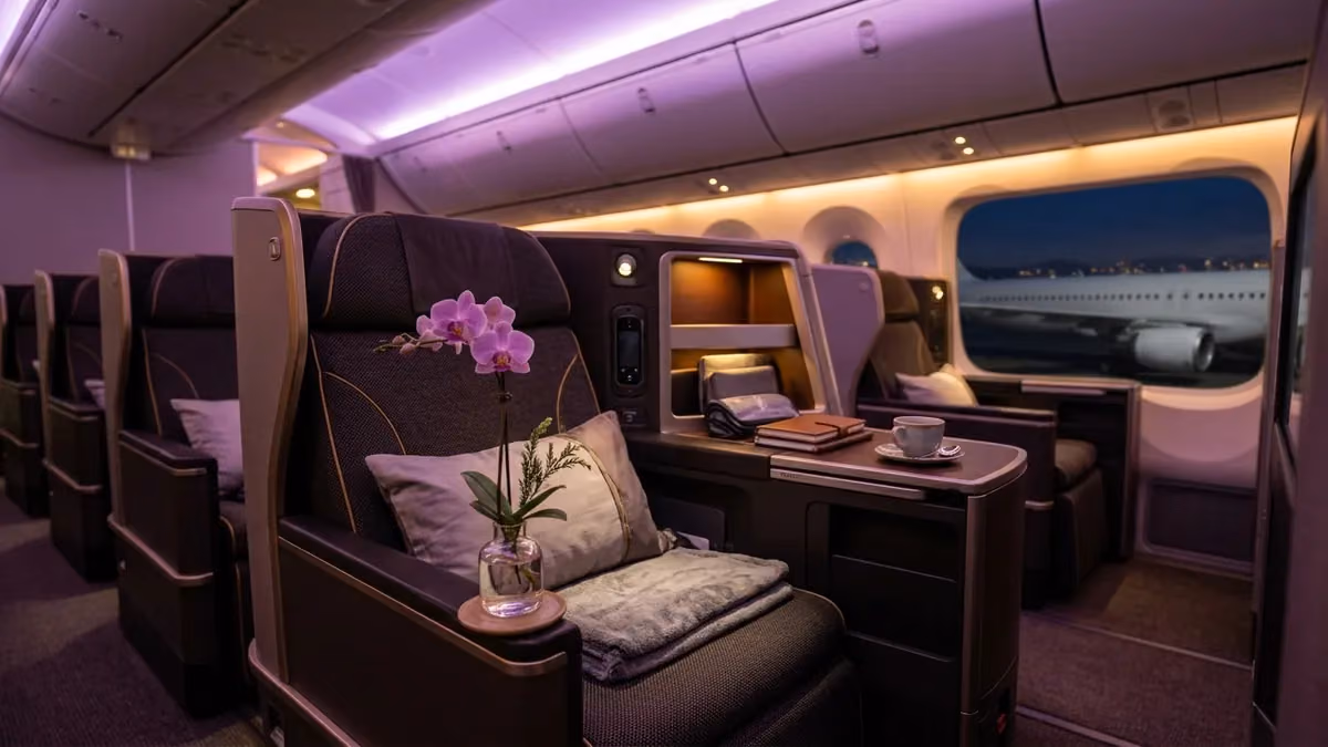 Business seat with an orchid on the side table