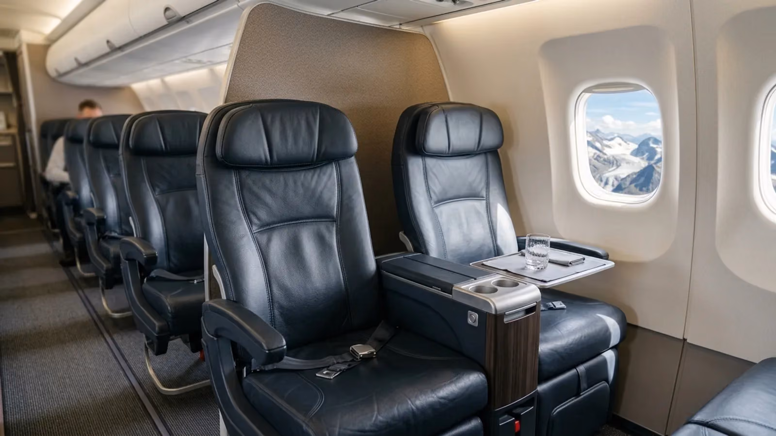Short-haul business seats with a window over the Alps