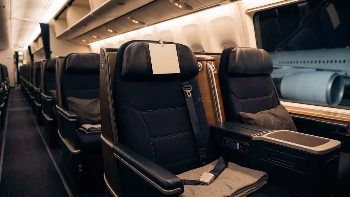 Business seat with a blank reserved card on the headrest