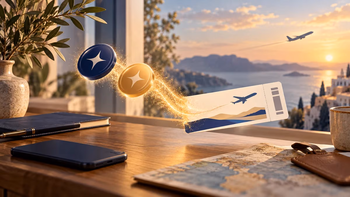 Illustration of points becoming a boarding pass