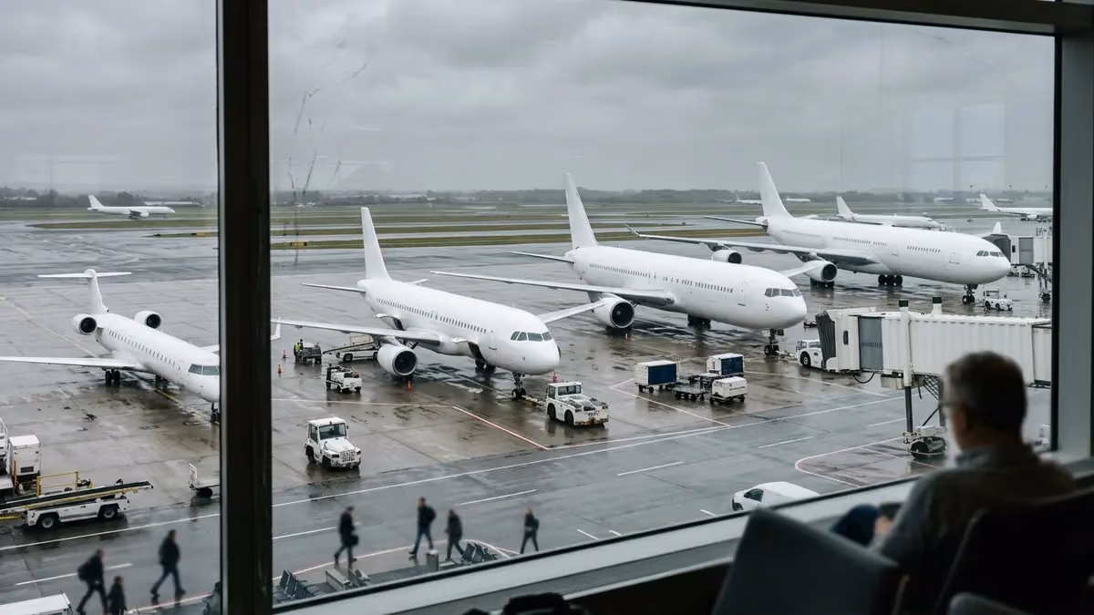Different aircraft parked at neighbouring gates